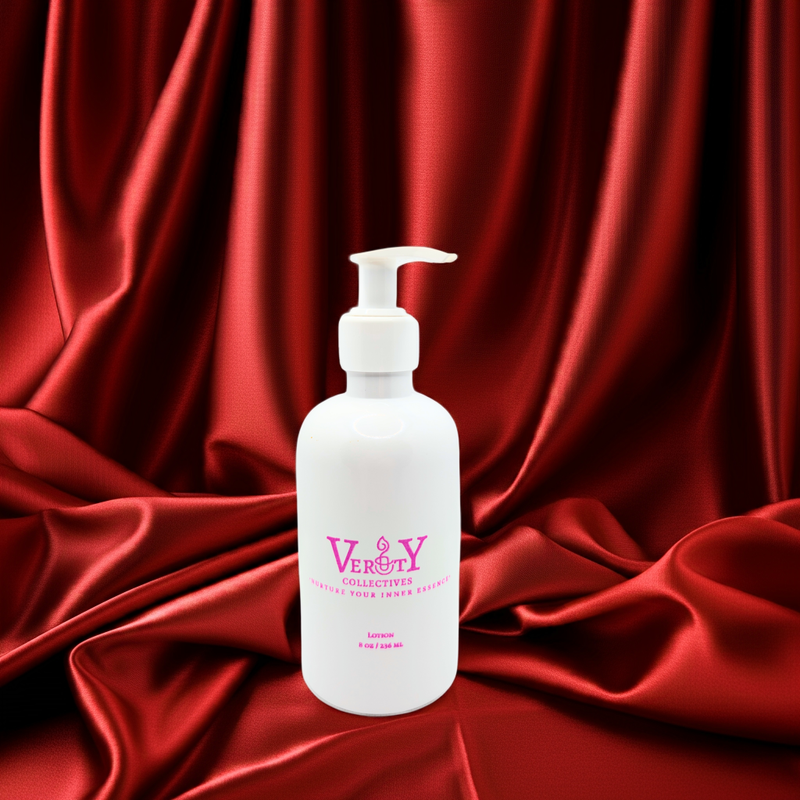 White bottle with red satin background
