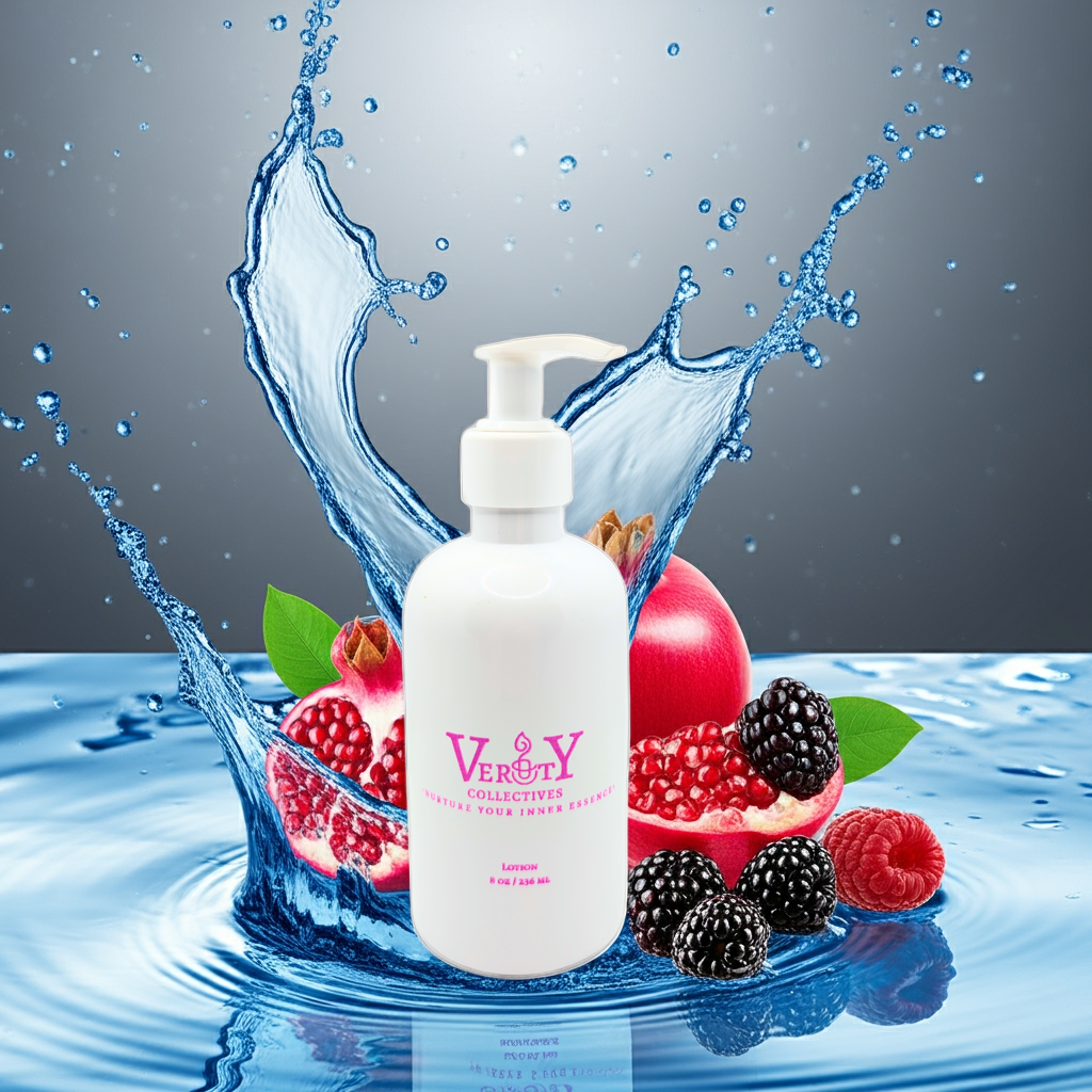 White bottle with 'VERO' branding surrounded by fruits and water splash on a gray background