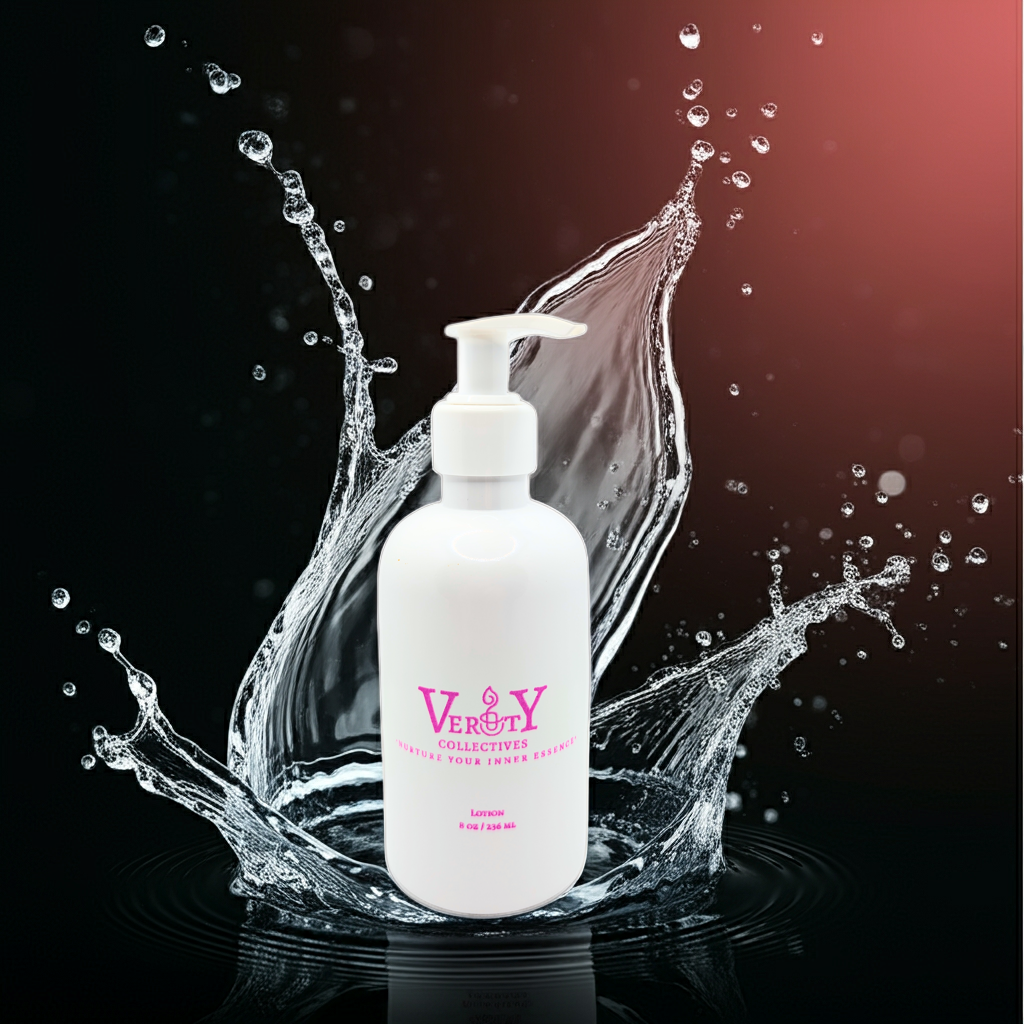 White bottle with pump dispenser surrounded by water splashes on a dark background