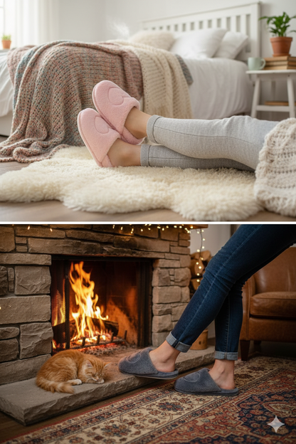 Big Heart Embroidered Fuzzy Sherpa Lounge Slippers