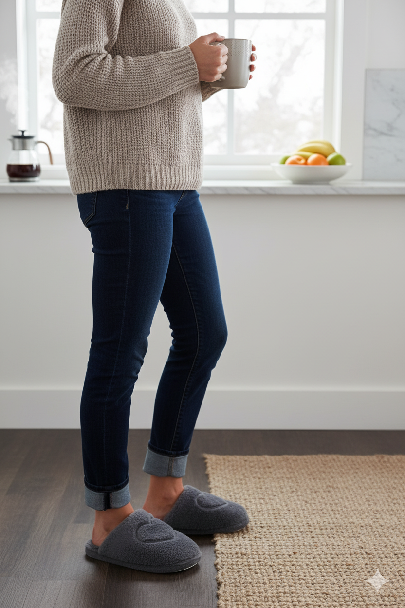 Big Heart Embroidered Fuzzy Sherpa Lounge Slippers