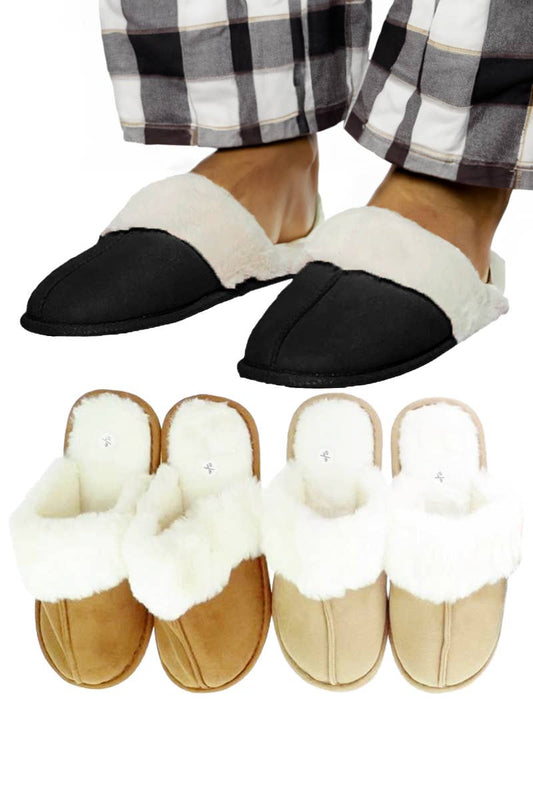 Men's Fluffy Fur Faux Suede Trim Slipper Mules
