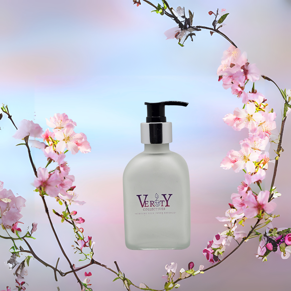 Verity Collectives Citrus Blossom Amber Scented Body lotion with  citrus blossom flowers in the background