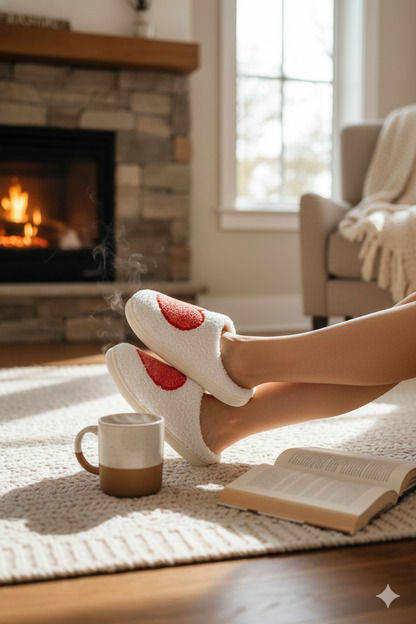 Plush Cozy Red Heart Slippers