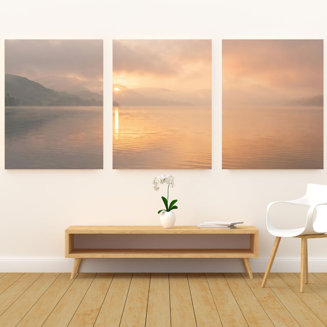 Golden Sunrise Lake 3 Piece Canvas Wall Art Set