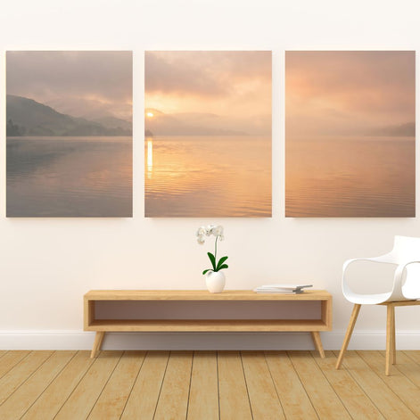 Golden Sunrise Lake 3 Piece Canvas Wall Art Set