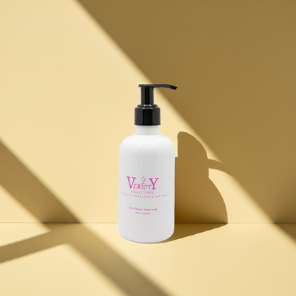 White bottle with black pump on a yellow background