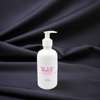 White lotion bottle with black satin background