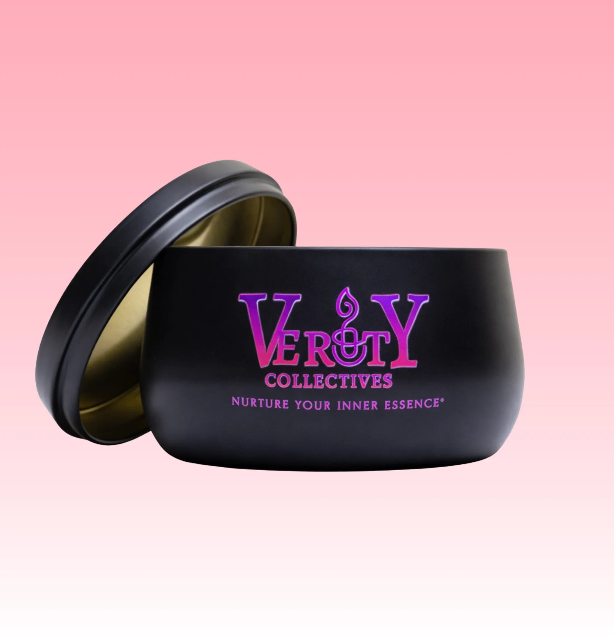 Luxury soy wax scented candle in curved travel tin