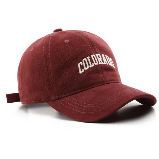 Maroon cap with 'Colorado' text on a white background