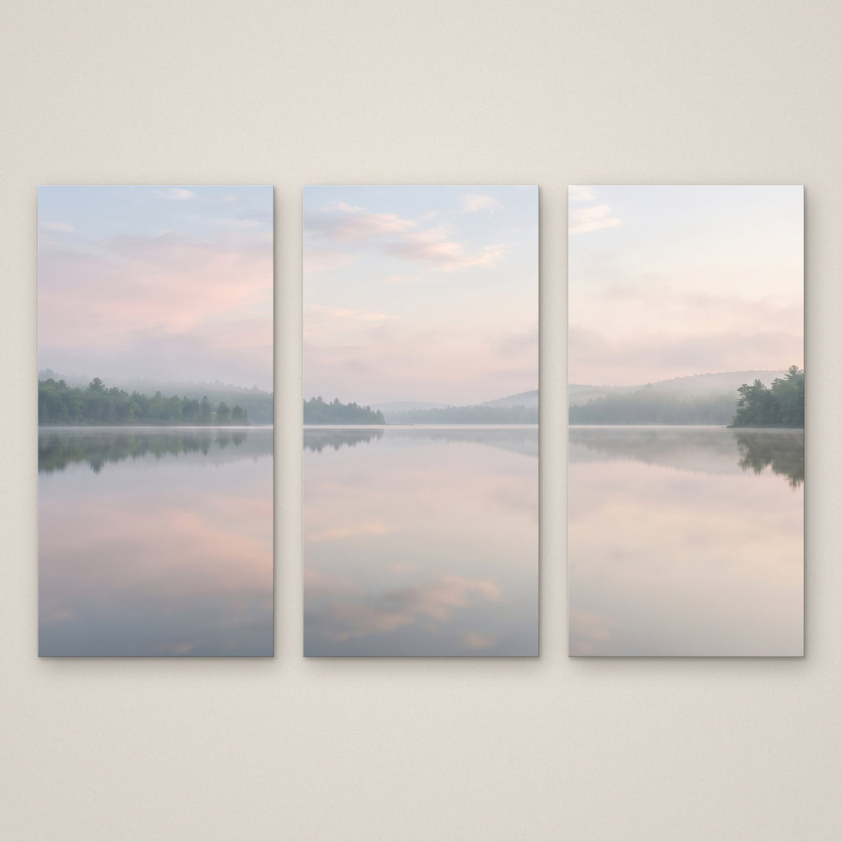 Misty Dawn Lake 3 Piece Canvas Wall Art Set