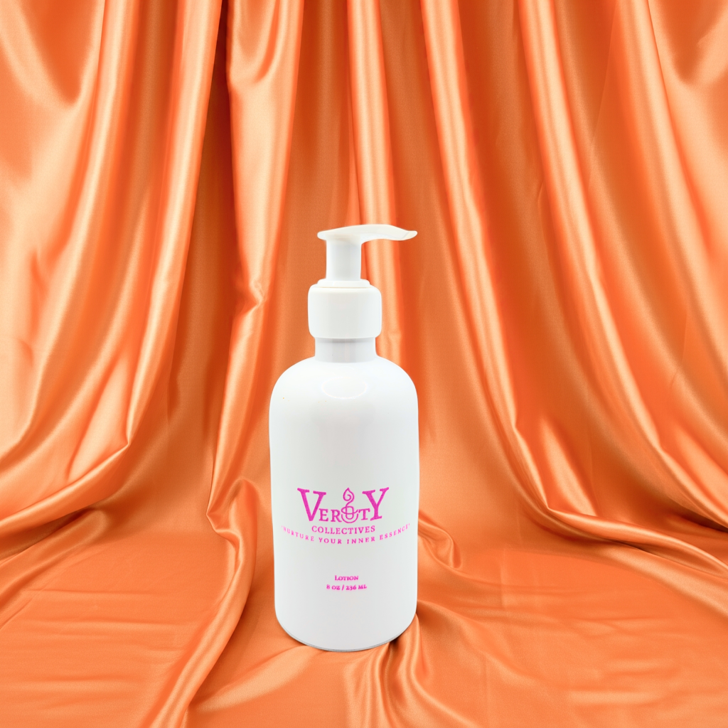 white lotion bottle with peach backdrop