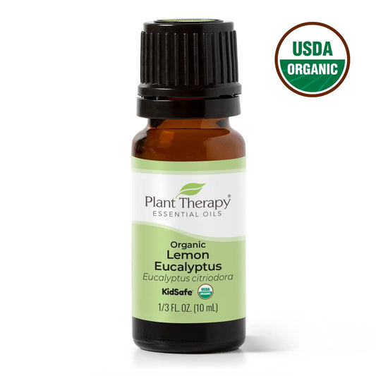 plant therapy lemon eucalyptus oil against white background