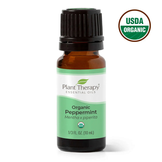 organic peppermint oil against white background