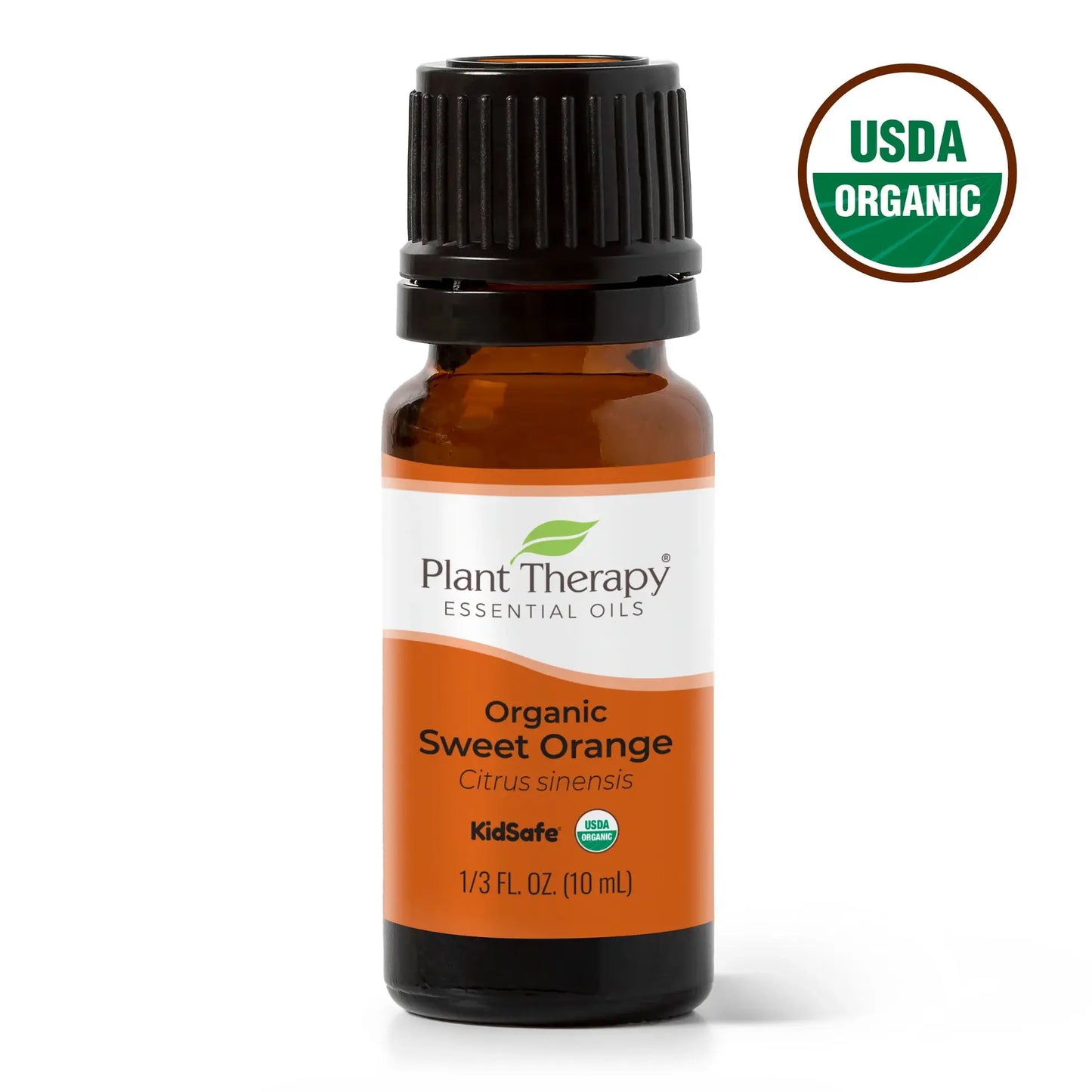 organic sweet orange essential oil against white background