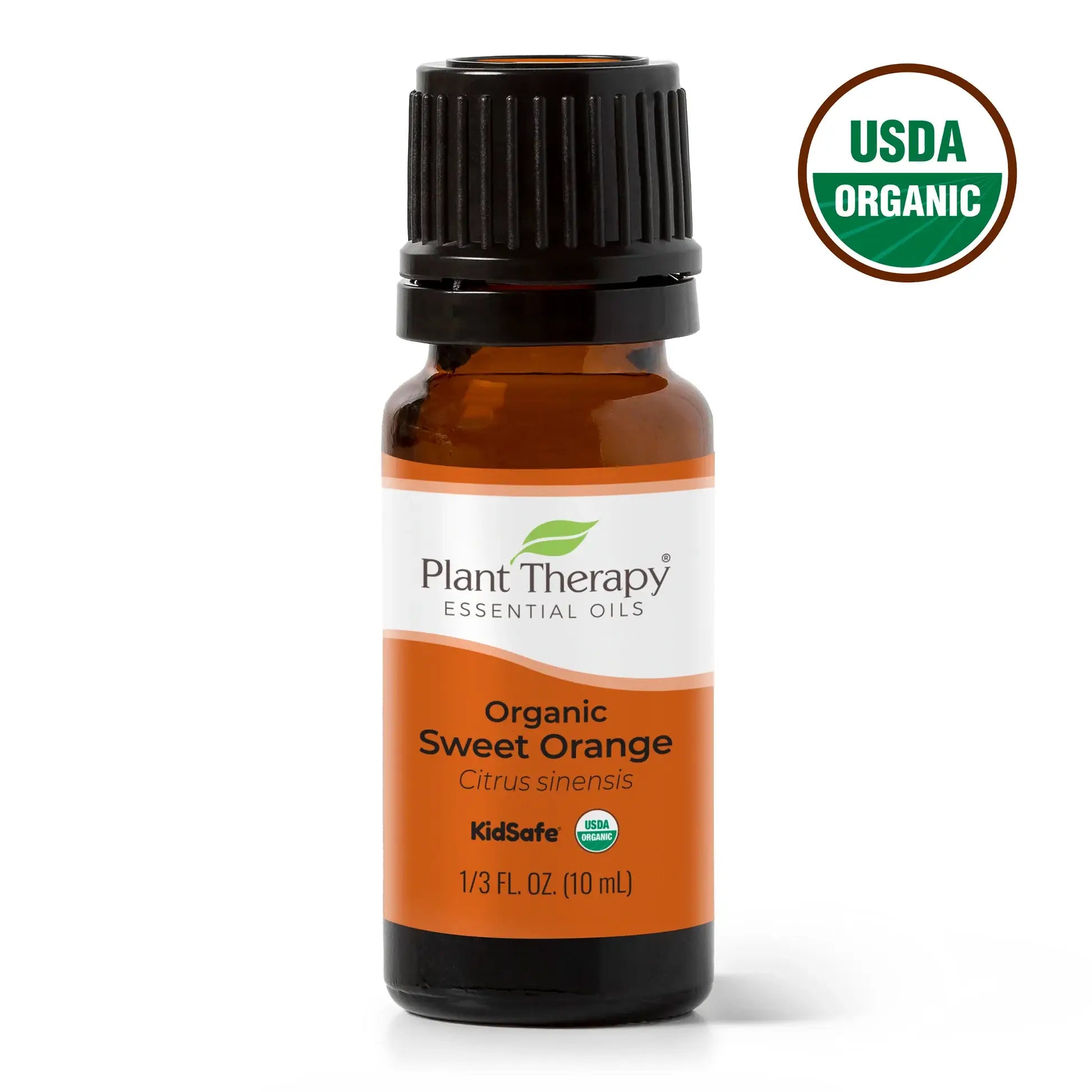 organic sweet orange essential oil against white background